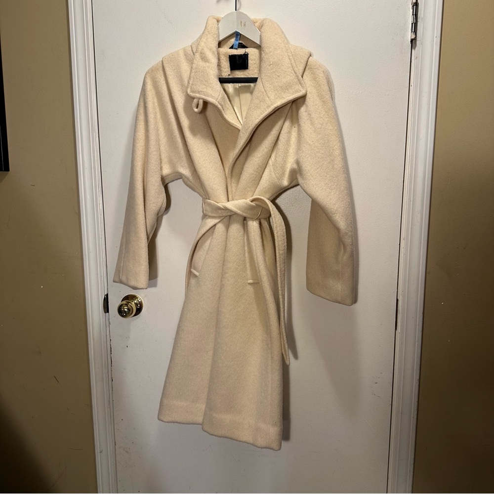 Vintage Cream Wool Wrap Coat • Belted • 80s Minimalist • XS
